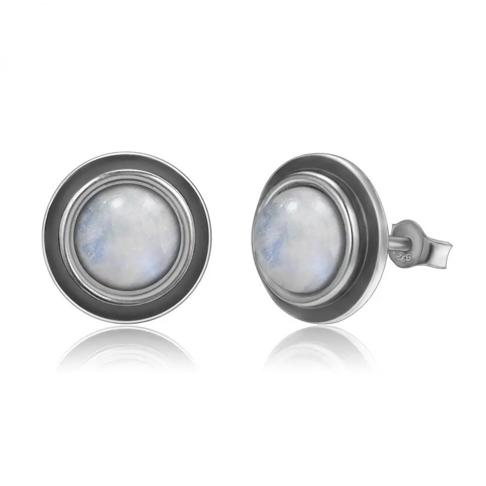 Real moonstone ear studs sterling silver earrings